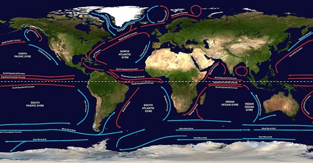 Cartes des principales gyres oc&eacute;aniques 